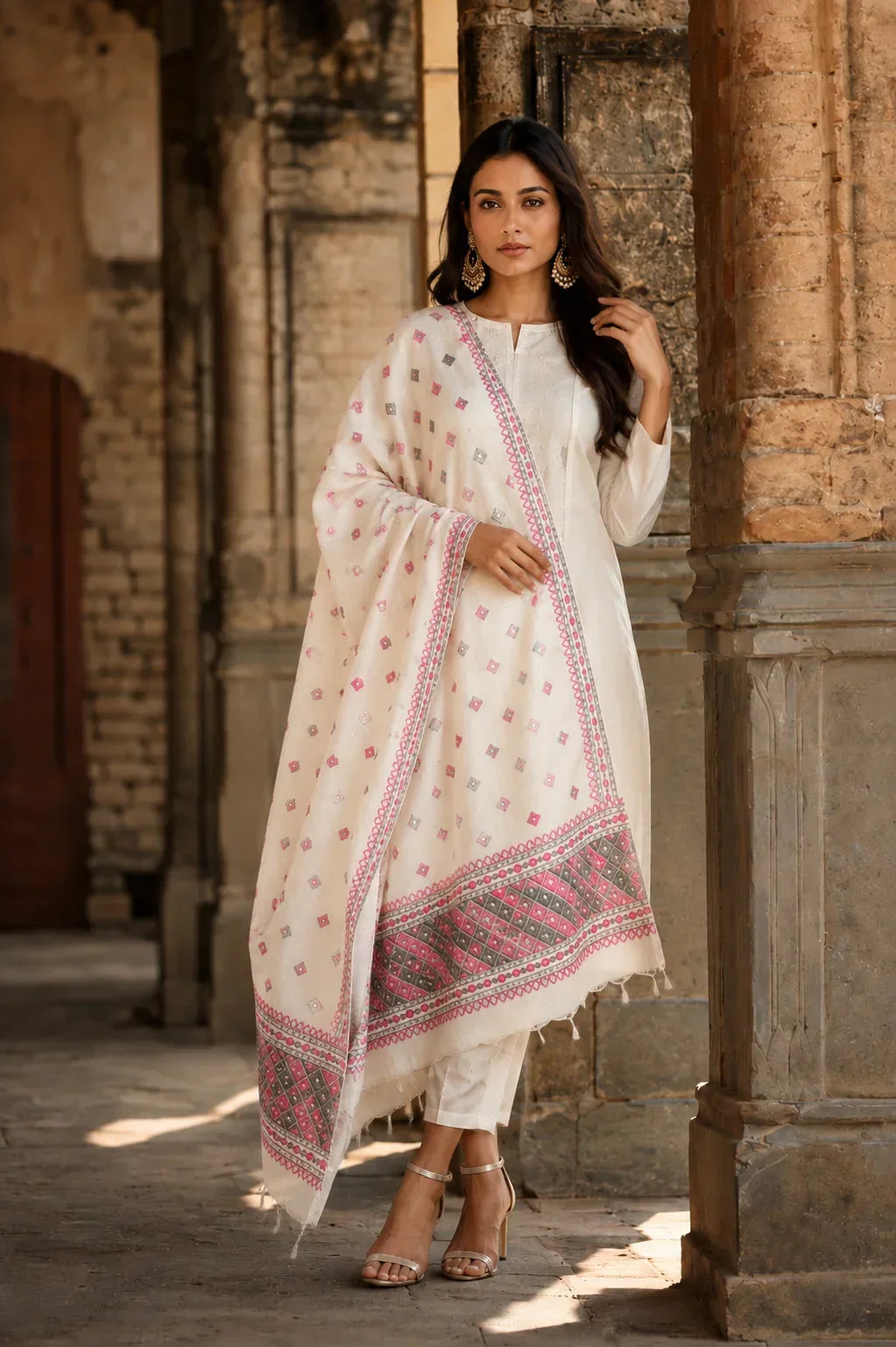 Phulkari Dupatta – Hand Embroidered Off-White Dupatta for Women | The Amritsar Store - The Amritsar Store