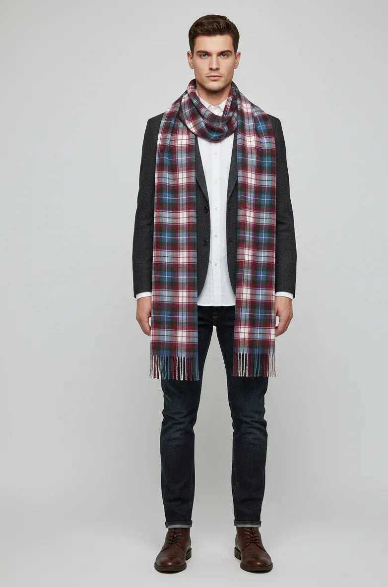 Blue & Red Plaid Wool Scarf – Soft Winter Wrap for Men & Women | The Amritsar Store - The Amritsar Store