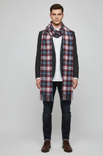 Blue & Red Plaid Wool Scarf – Soft Winter Wrap for Men & Women | The Amritsar Store - The Amritsar Store
