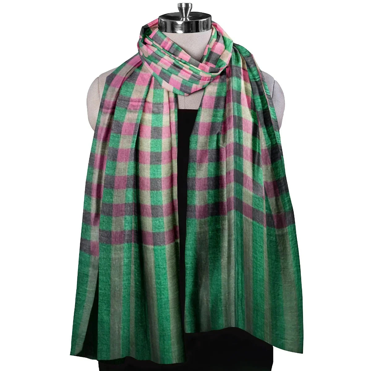 The Amritsar Store ,Multicolor Bamboo Silk Scarf, Soft & Fine Quality with Check Pattern Reversible - The Amritsar Store