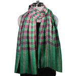 The Amritsar Store ,Multicolor Bamboo Silk Scarf, Soft & Fine Quality with Check Pattern Reversible - The Amritsar Store
