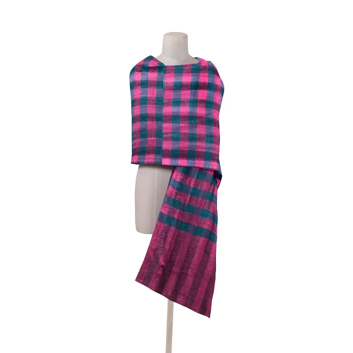 The Amritsar Store ,Multicolor Bamboo Silk Scarf, Soft & Fine Quality with Check Pattern Reversible - The Amritsar Store