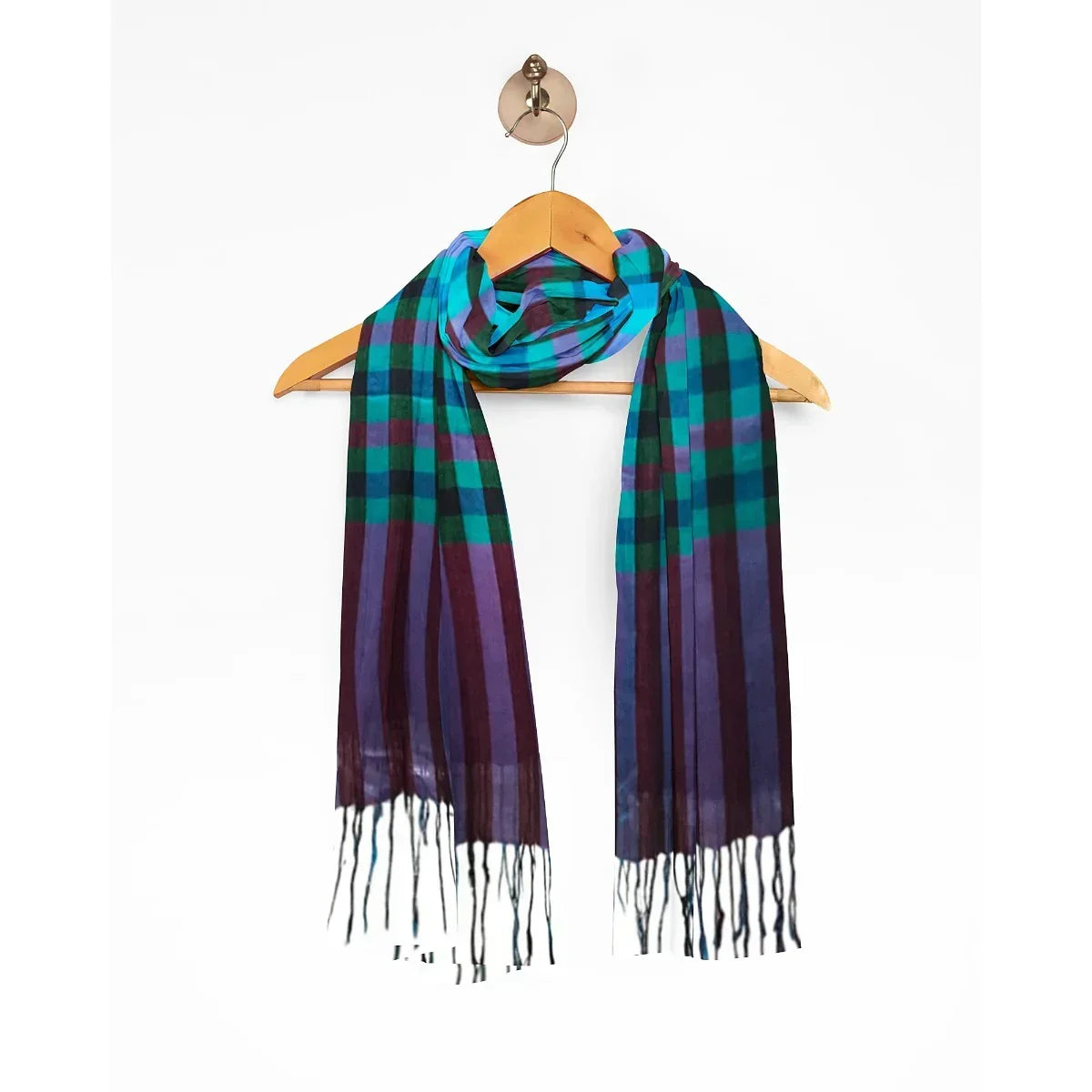 The Amritsar Store ,Multicolor Bamboo Silk Scarf, Soft & Fine Quality with Check Pattern Reversible - The Amritsar Store