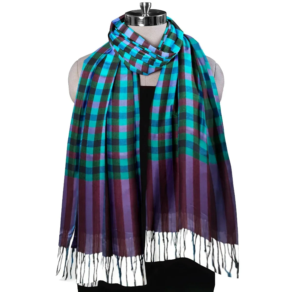 The Amritsar Store ,Multicolor Bamboo Silk Scarf, Soft & Fine Quality with Check Pattern Reversible - The Amritsar Store