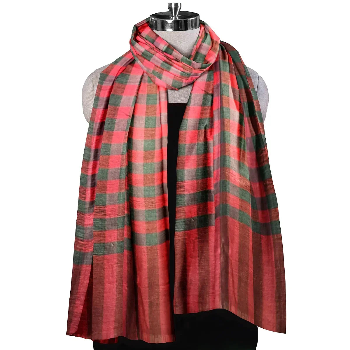 The Amritsar Store ,Multicolor Bamboo Silk Scarf, Soft & Fine Quality with Check Pattern Reversible - The Amritsar Store