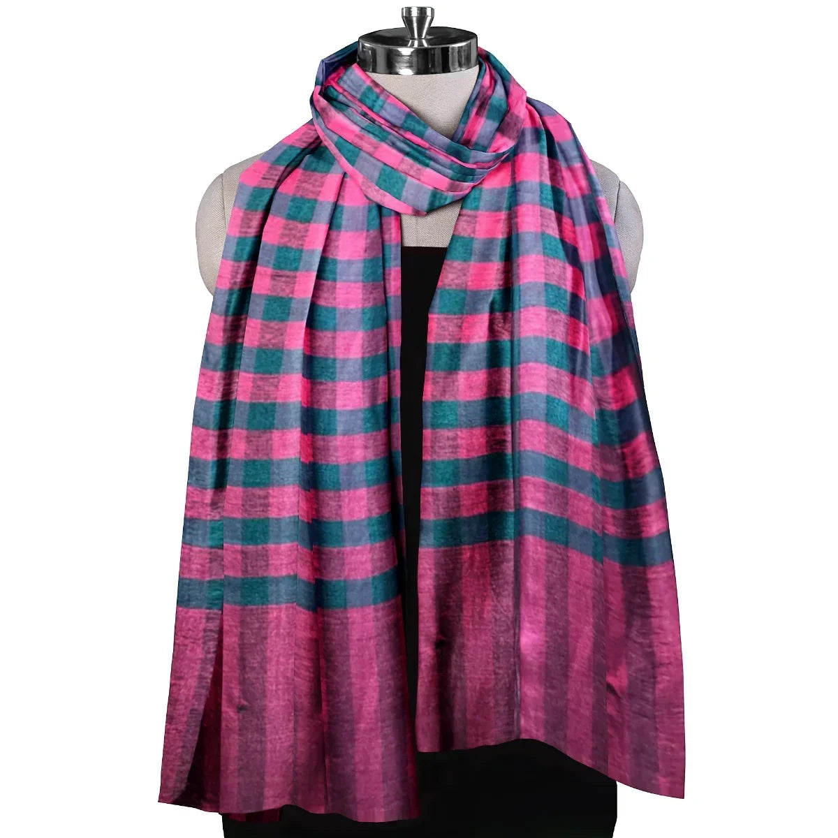The Amritsar Store ,Multicolor Bamboo Silk Scarf, Soft & Fine Quality with Check Pattern Reversible - The Amritsar Store