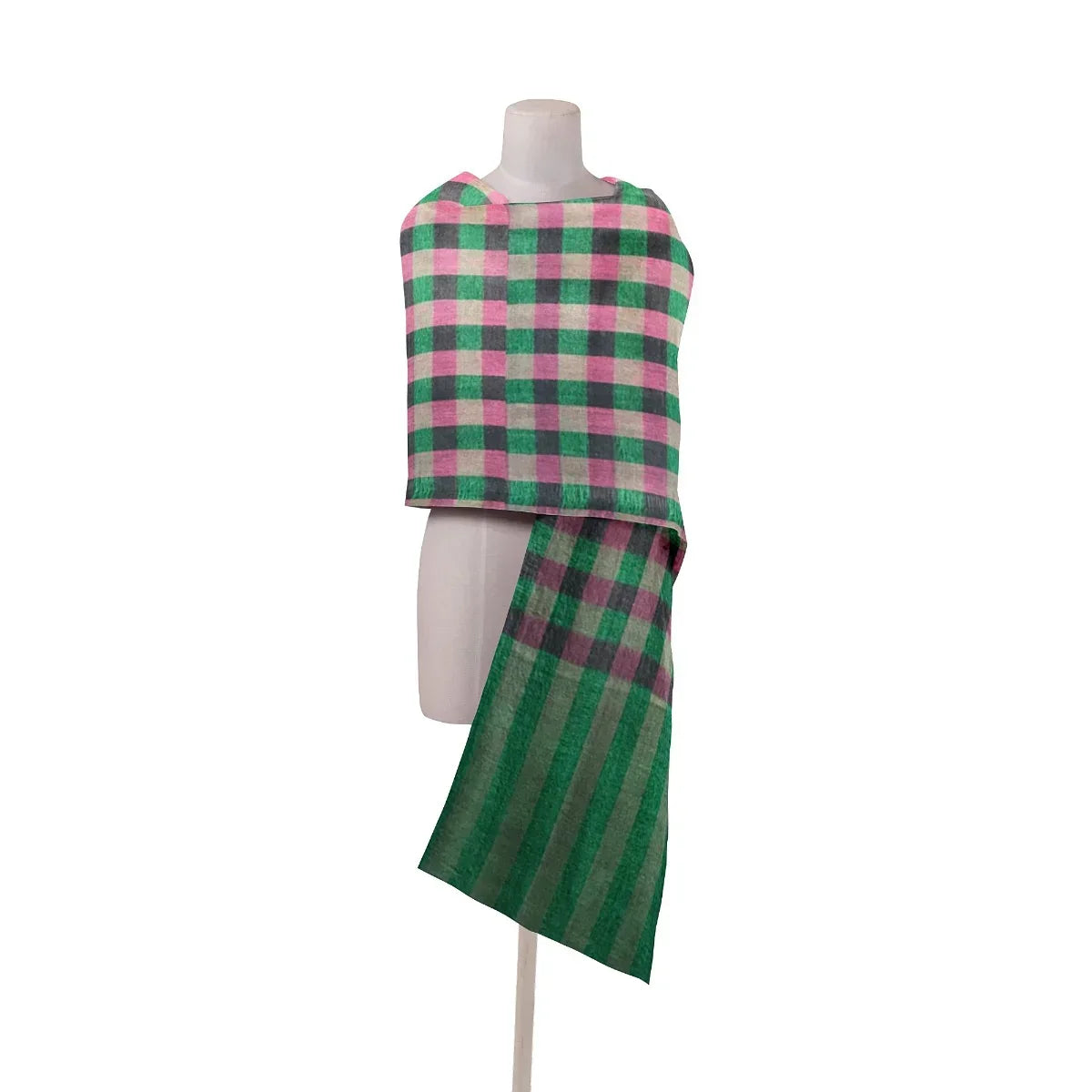 The Amritsar Store ,Multicolor Bamboo Silk Scarf, Soft & Fine Quality with Check Pattern Reversible - The Amritsar Store