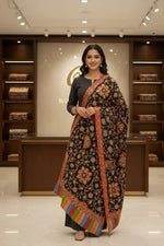 The Amritsar Store Womens Black Extra Fine Wool ,Kalamkari Handcrafted Shawl - The Amritsar Store