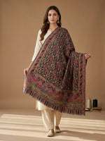 Women's Shawl Black Kashmiri Kani – Paisley & Floral Jaal Designer Wrap | The Amritsar Store - The Amritsar Store