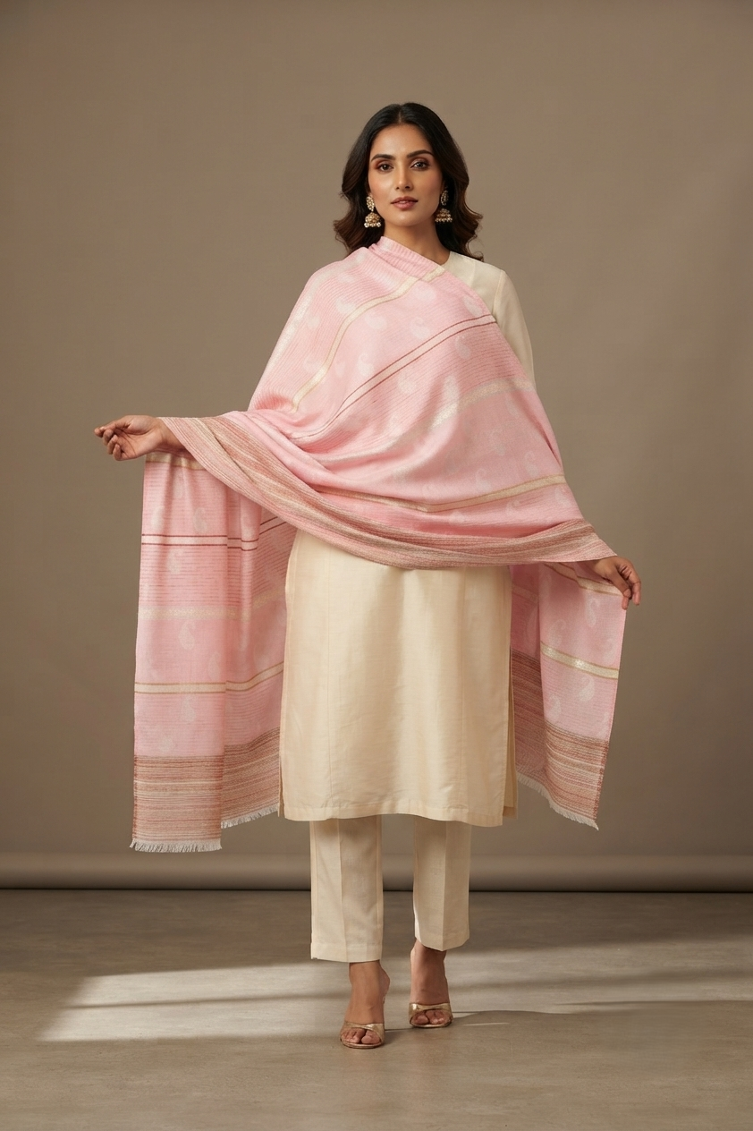 Women's classic Kashmiri self-wool shawl, soft and warm with elegant traditional craftsmanship by The Amritsar Store.