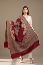 Women's elegant Kashmiri Jamawar shawl featuring classic Paisley motifs with intricate traditional woven craftsmanship by The Amritsar Store.