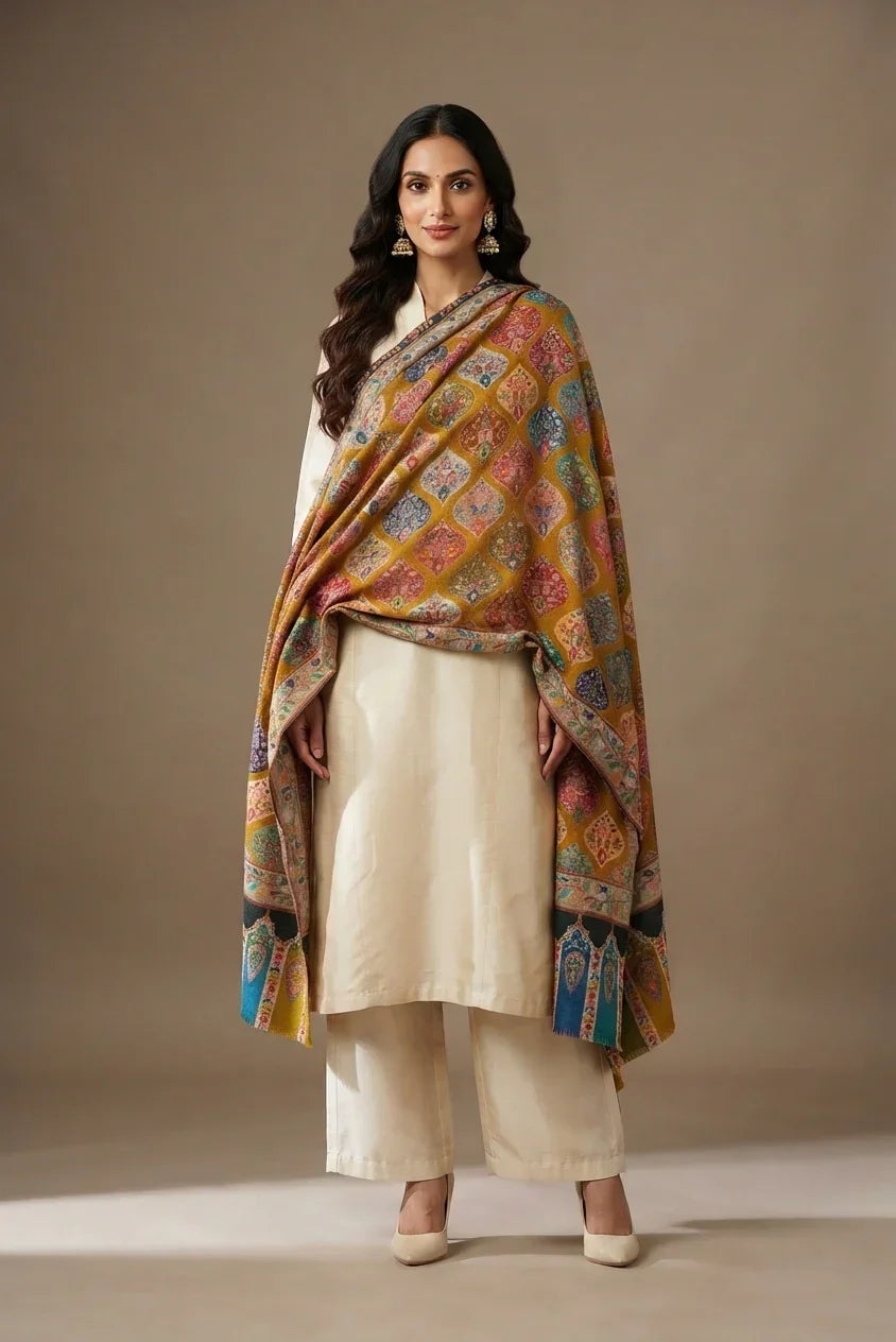 Shawl for Women – Extra Fine Wool Kalamkari Design | The Amritsar Store - The Amritsar Store