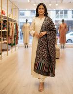 The Amritsar Store Womens Black Fine Wool Floral Kashmiri Shawl - The Amritsar Store