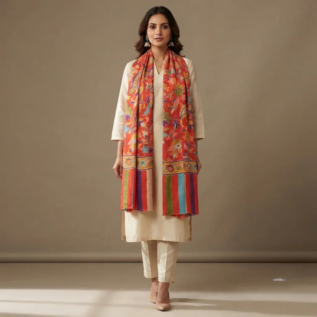 Women's Kalamkari Shawl – Handcrafted Traditional Art | The Amritsar Store - The Amritsar Store