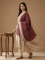 Women's Maroon Kashmiri Jaal Weave Shawl – Floral Designer Wrap | The Amritsar Store - The Amritsar Store