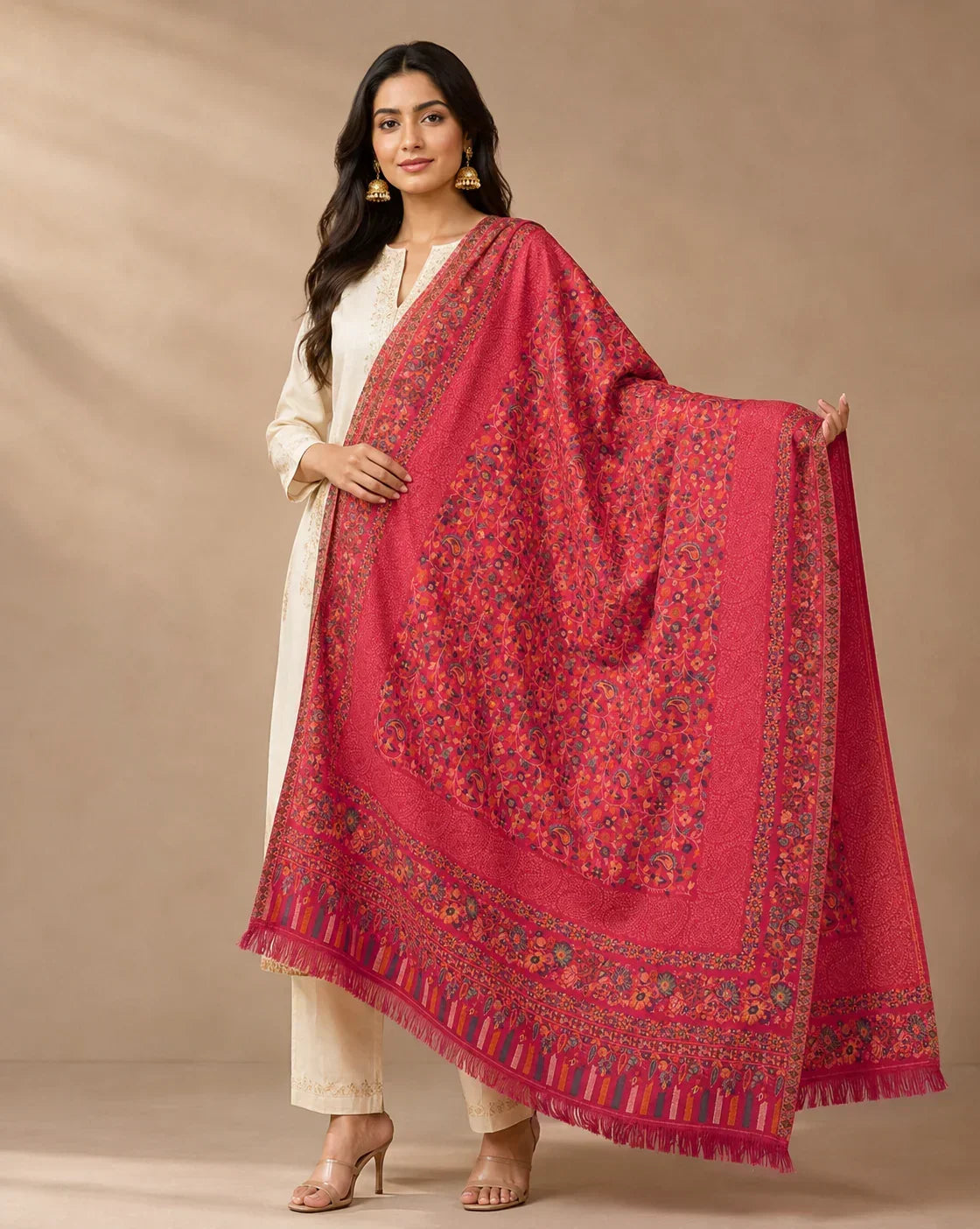 Women's Kashmiri Jaal Shawl – Intricate Paisley & Floral Weave Designer Wrap | The Amritsar Store - The Amritsar Store