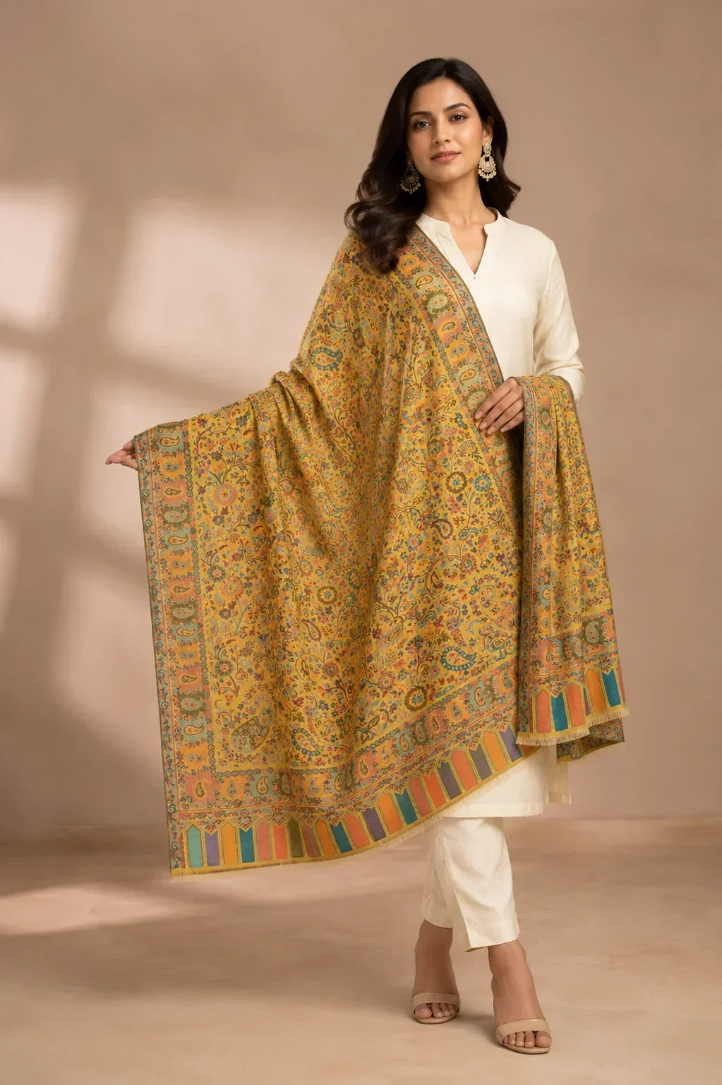 Women's Kashmiri Jaal Weave Shawl – Multicolor Paisley Designer Wrap | The Amritsar Store - The Amritsar Store