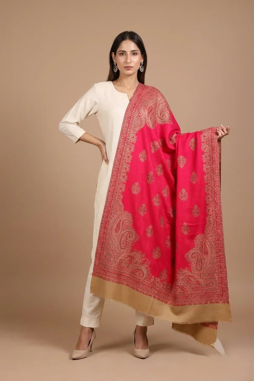 Women's Kashmiri Jamawar Shawl – Paisley Motifs | The Amritsar Store - The Amritsar Store