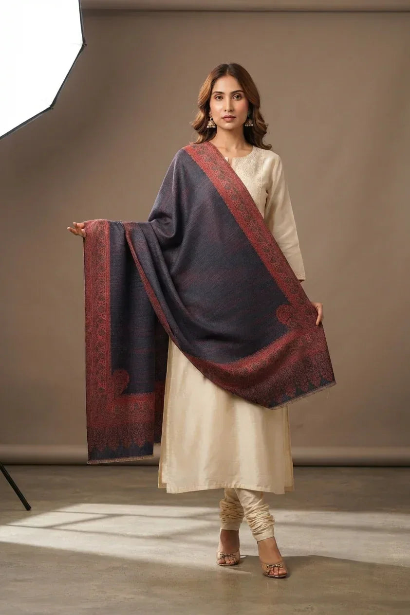 Women's Shawl – Kashmiri Four Side Border with Paisley Design | The Amritsar Store - The Amritsar Store