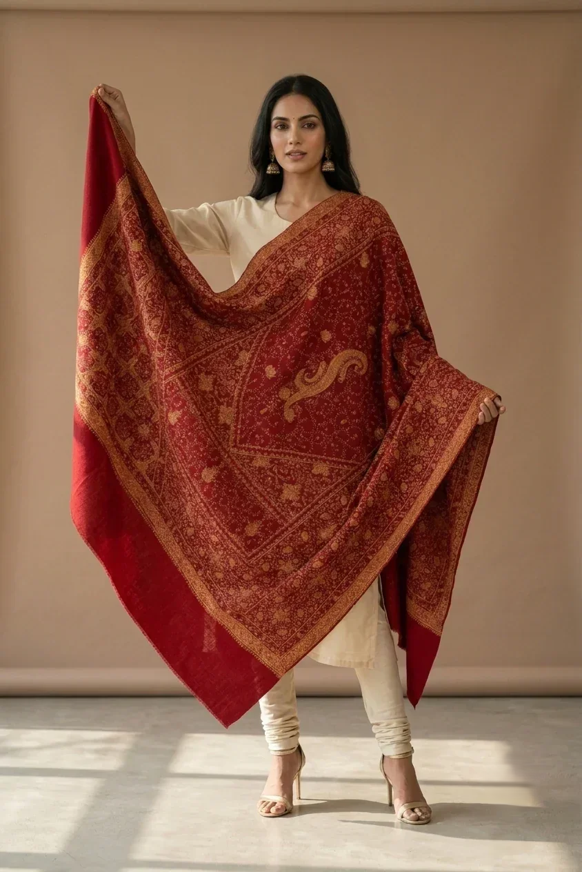 Shawl for Women – Maroon Hand Embroidered Designer Wrap | The Amritsar Store