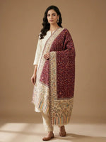 Women's Maroon Kashmiri Jaal Weave Shawl – Floral Designer Wrap | The Amritsar Store - The Amritsar Store