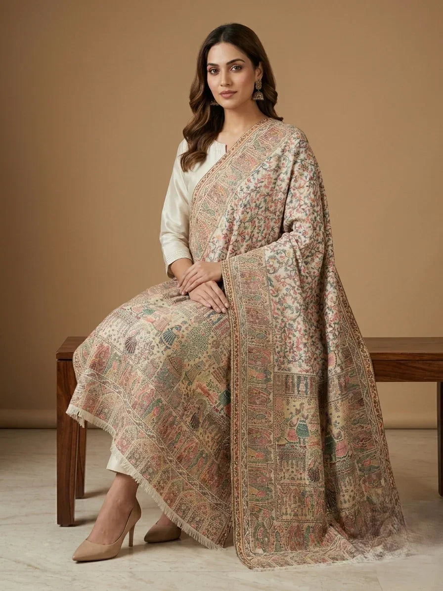 Women's Shawl – Mughal Darbar Heritage Floral Jaal Woven Designer Wrap | The Amritsar Store - The Amritsar Store