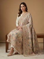 Women's Mughal Darbar heritage floral jaal woven designer shawl featuring intricate traditional motifs inspired by royal Mughal artistry.