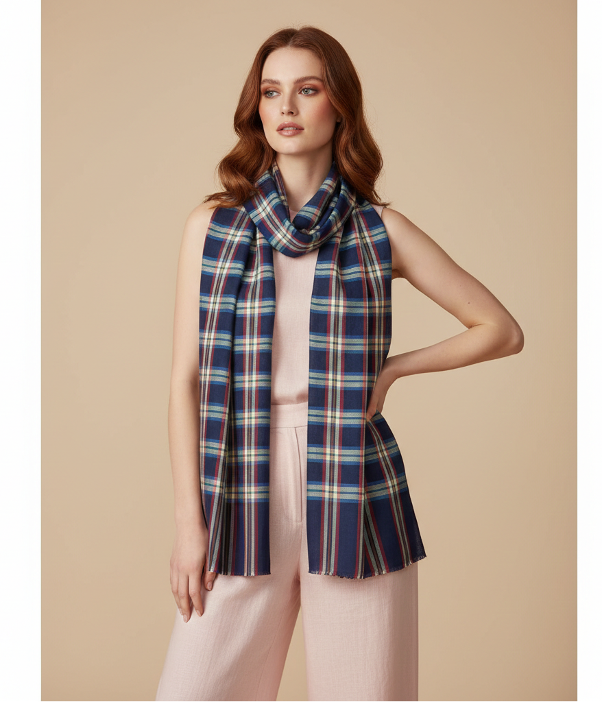 Women Scarf, Multicolor Bamboo Silk Scarf, Soft & Fine Quality with Check Pattern All Season Stole Size 2.00 x 0.70 Mtr Weight 120 Grams - The Amritsar Store