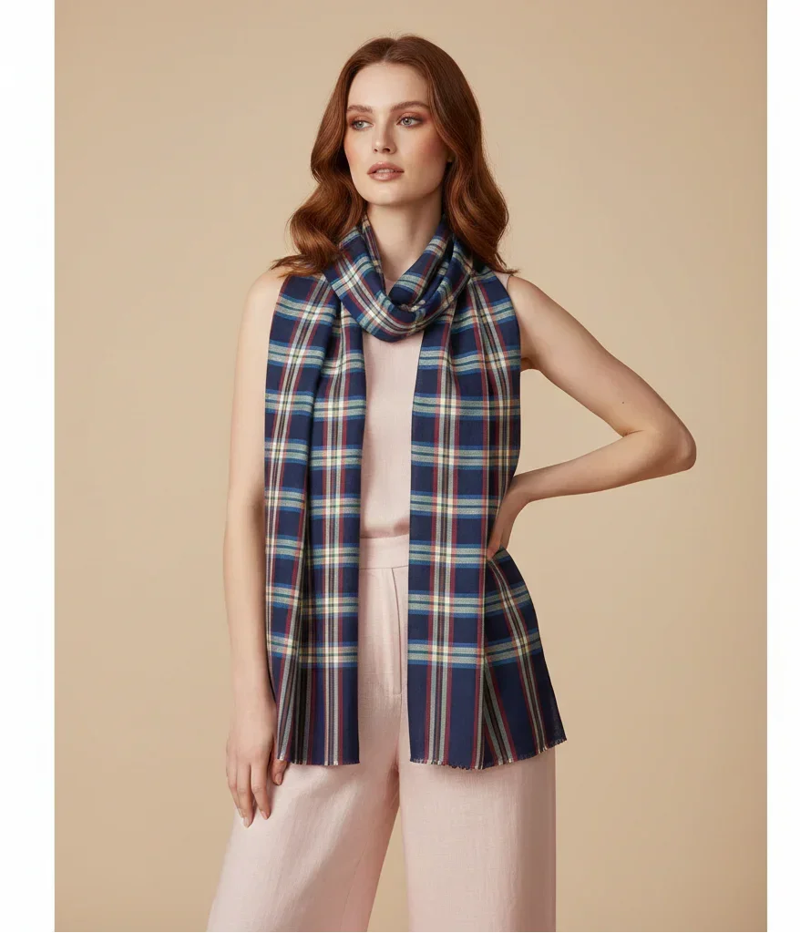 The Amritsar Store , Multicolor Bamboo Silk Scarf, Soft & Fine Quality with Check Pattern All Season - The Amritsar Store