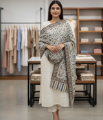 Women’s elegant off-white stole with delicate floral accent by The Amritsar Store
