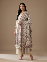 Women's off-white stole with elegant floral accents, lightweight traditional stole by The Amritsar Store