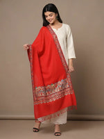 Women's Pure Wool Stole – Red Four Side Kashmiri Embroidered Wrap | The Amritsar Store - The Amritsar Store