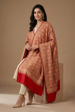 Women's Red Shawl with Full Heavy Jaal Embroidery | The Amritsar Store - The Amritsar Store