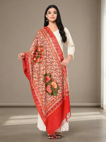Women's Red Kashmiri Stole – Multicolor Aari Embroidered Floral Jaal | The Amritsar Store - The Amritsar Store