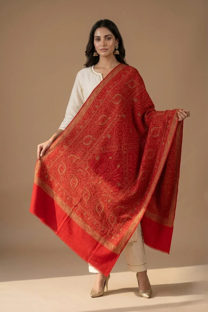 Shawl for Women – Red Pashmina with Hand Embroidery | The Amritsar Store - The Amritsar Store