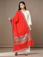 Women's Pure Wool Stole – Red Four Side Kashmiri Embroidered Wrap | The Amritsar Store - The Amritsar Store