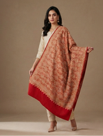 Women's Red Shawl with Full Heavy Jaal Embroidery, handcrafted embroidered shawl by The Amritsar Store