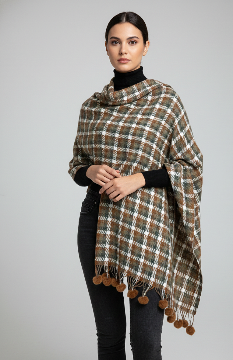 The Amritsar Store rust and olive classic check scarf for women, featuring an elegant checked pattern and soft drape