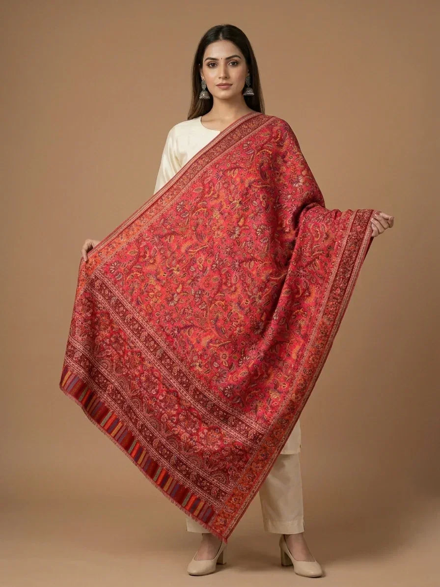 Women's Shawl – Crimson Floral Jaal Heritage Woven Designer Wrap | The Amritsar Store - The Amritsar Store