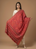 Women's Shawl featuring crimson Floral Jaal heritage woven design with intricate multicolor borders by The Amritsar Store