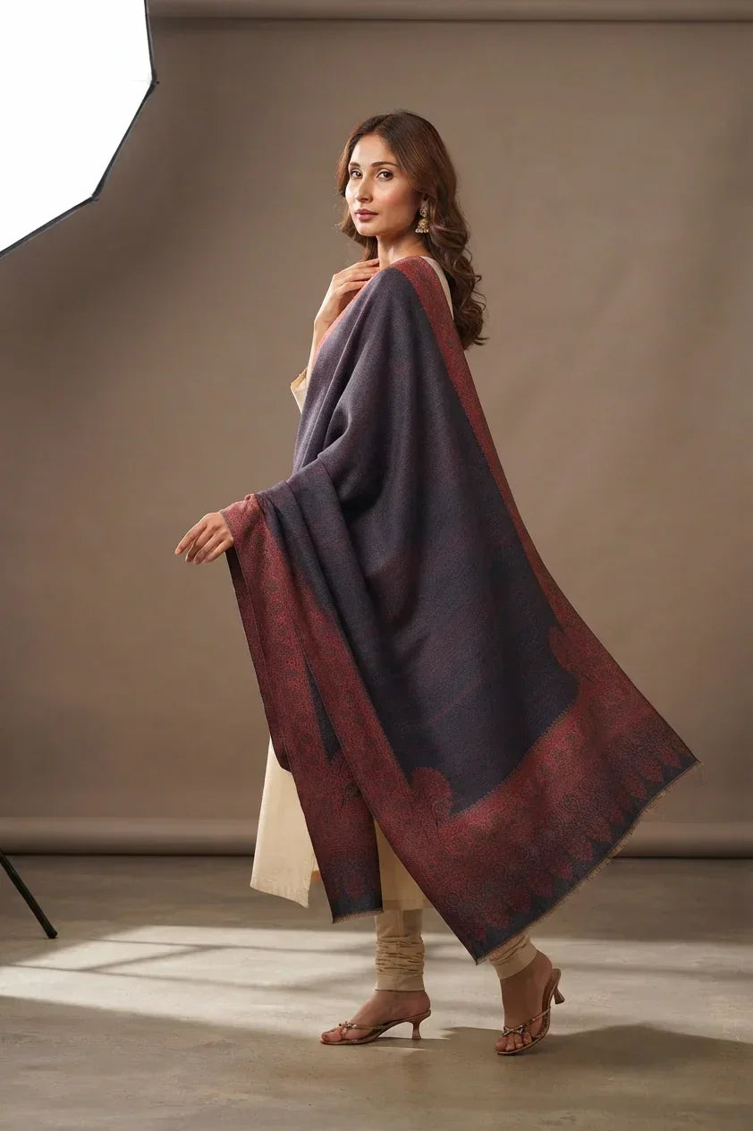 Women's Shawl – Kashmiri Four Side Border with Paisley Design | The Amritsar Store - The Amritsar Store