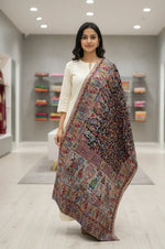 Women's Stole – Black Royal Heritage Mughal Darbar & Floral Jaal Woven Designer Wrap | The Amritsar Store - The Amritsar Store