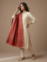 Women's Stole – Heritage Red Jaal Weave with Intricate Paisley & Multitone Borders | The Amritsar Store - The Amritsar Store