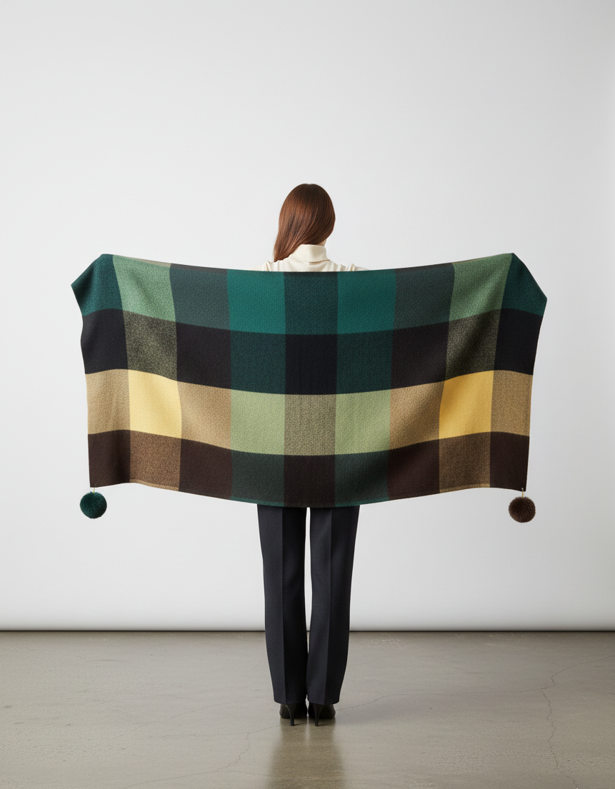 The Amritsar Store classic teal and brown check scarf for women, soft winter accessory