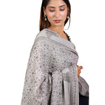 Elegant Grey Sozni Embroidered Self Weave Wool Shawl