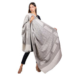 Elegant Grey Sozni Embroidered Self Weave Wool Shawl