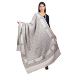 Elegant Grey Sozni Embroidered Self Weave Wool Shawl