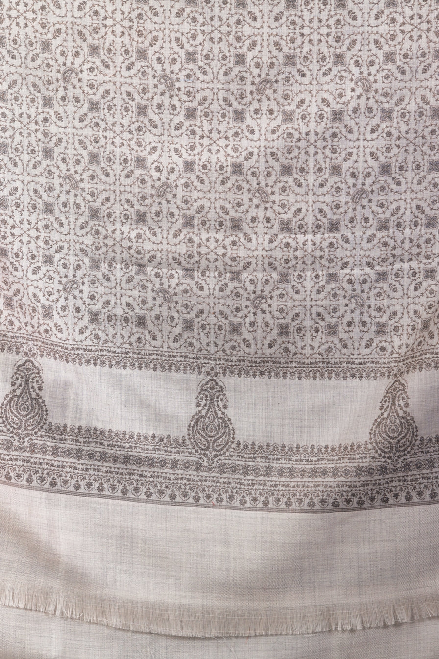 Elegant Grey Sozni Embroidered Self Weave Wool Shawl