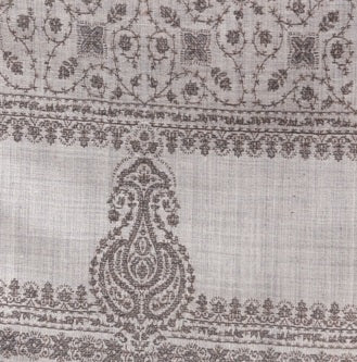 Elegant Grey Sozni Embroidered Self Weave Wool Shawl