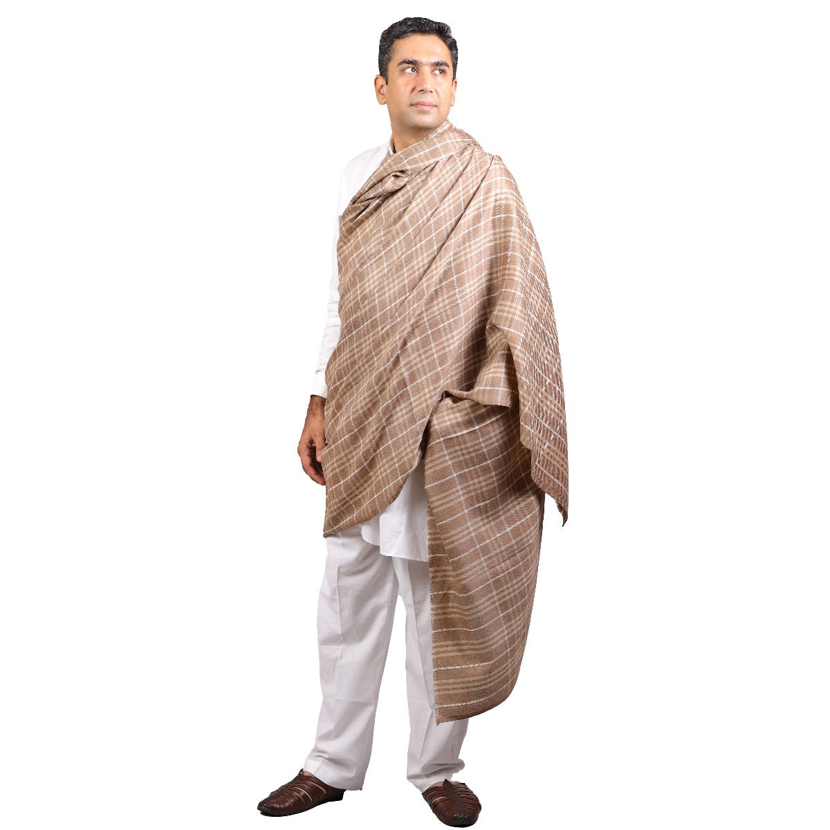 Soft Check Pashmina Shawl, Meditation Prayer Shawl, Oversized scraf For Men & Women, Handwoven Shawl of India. Unisex - The Amritsar Store